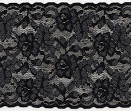 Black and Gray Flowers 5 3/4 inch wide stretch lace trim