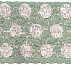 Dark Mint with Polka Dots 6 1/4" Wide Printed Stretch Lace Trim